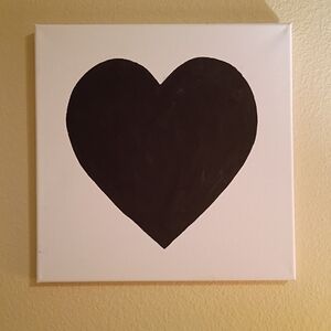 Handpainted Big Black Heart Canvas Wall Art Signed 12x12"